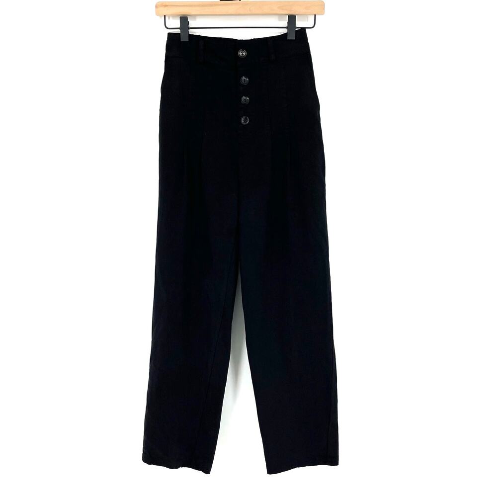 Young Fabulous & Broke Tencel‎ High Rise Pleated Pants Black Small Button Fly